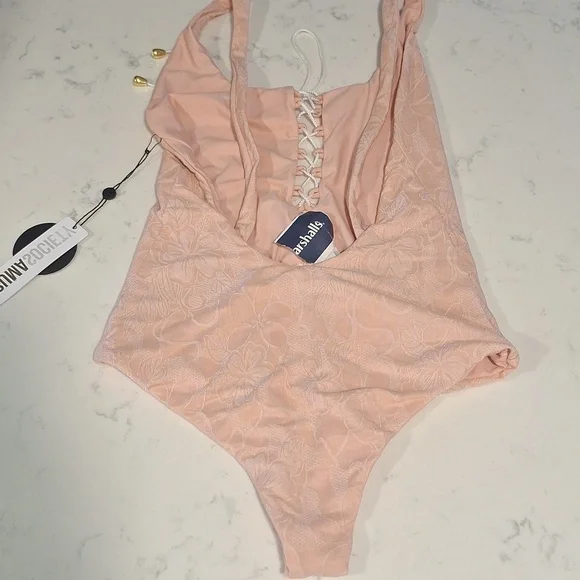 Elegant Lace-Up Pink One Piece Swimsuit - Picture 3 of 3